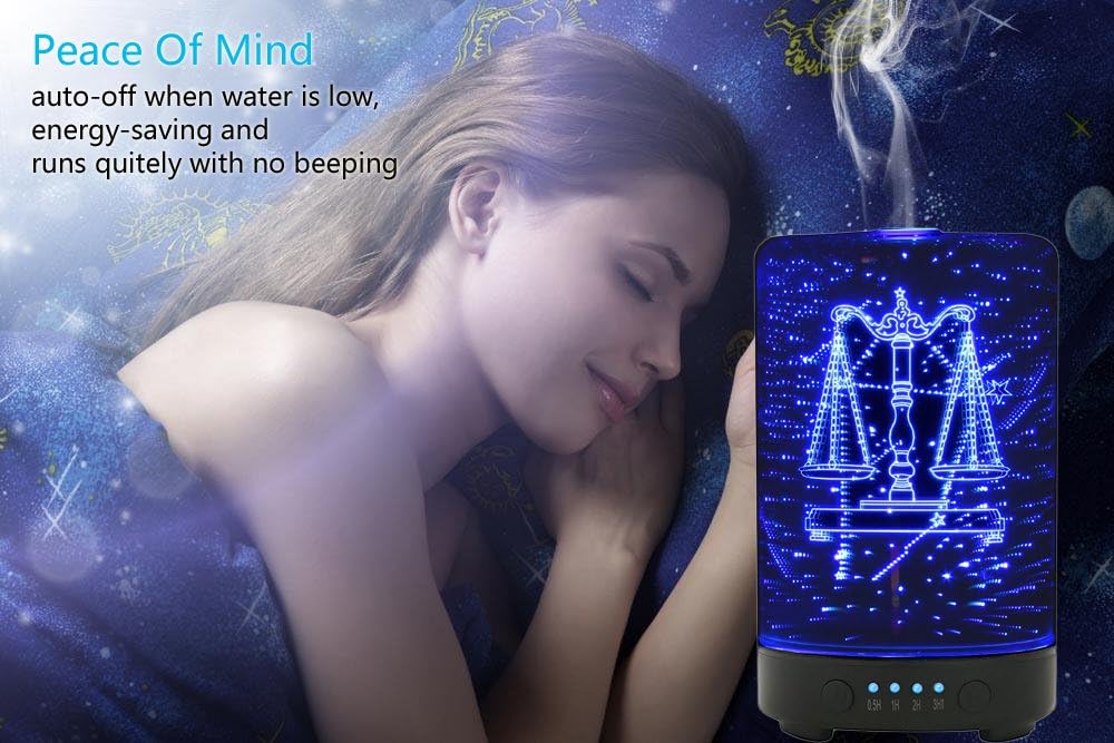 Libra Sign of The Zodiac Glass Essential Oil Diffuser 100ml Ultrasonic Cool Mist Humidifier with Led Night Lights
