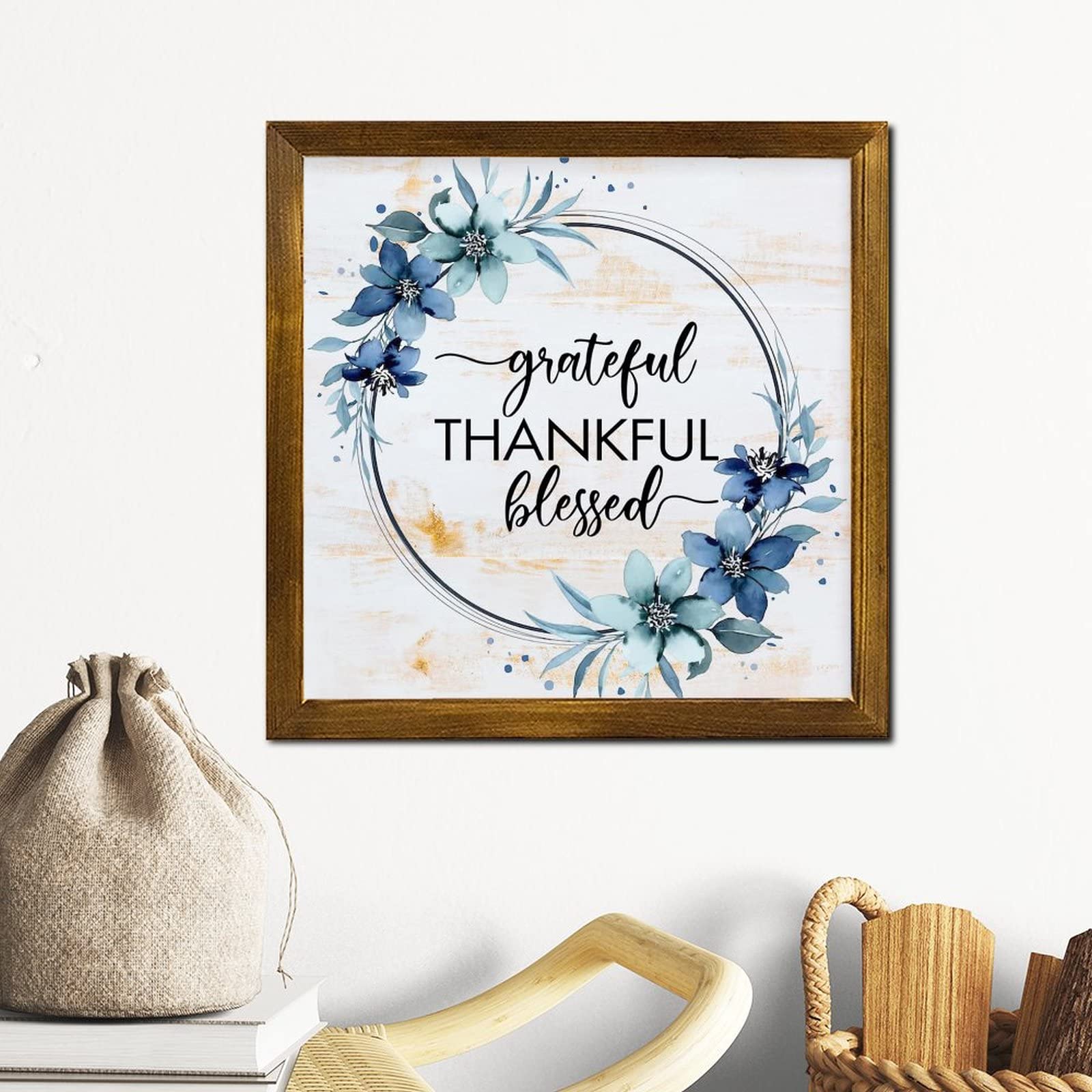 Amazon.com: Grateful Thankful Blessed Wood Framed Sign Spring Blue