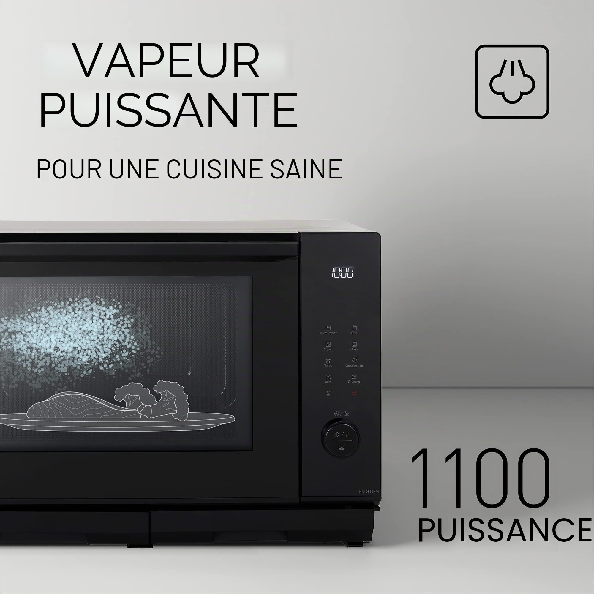 Panasonic NN-DS59NMETG Four à micro-Ondes Combiné 4-en-1 avec Gril, 27 Litres, 1000W, Cuisson à Deux niveaux, Capteur Genius, 32 Programmes Automatiques, Plateau Gril, Nettoyage Facile, Noir