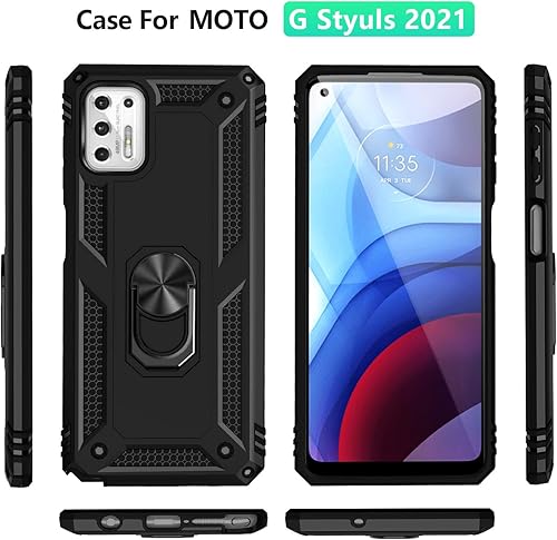 Miniatura 7 de Funda para Motorola Moto G Stylus 5G 2021, funda protectora de silicona TPU con soporte de anillo magnético giratorio, absorción de golpes militar