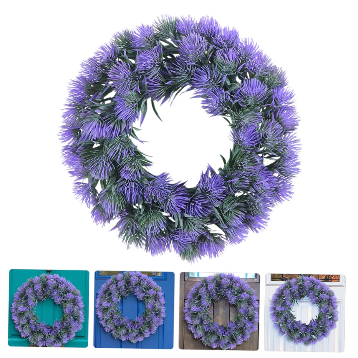 Künstlicher Lavendelkranz Dekorativer Türkranz aus Kunststoff Violett mit UV Schutz Rundes Design Langlebige Deko für Haustür und Festliche Anlässe