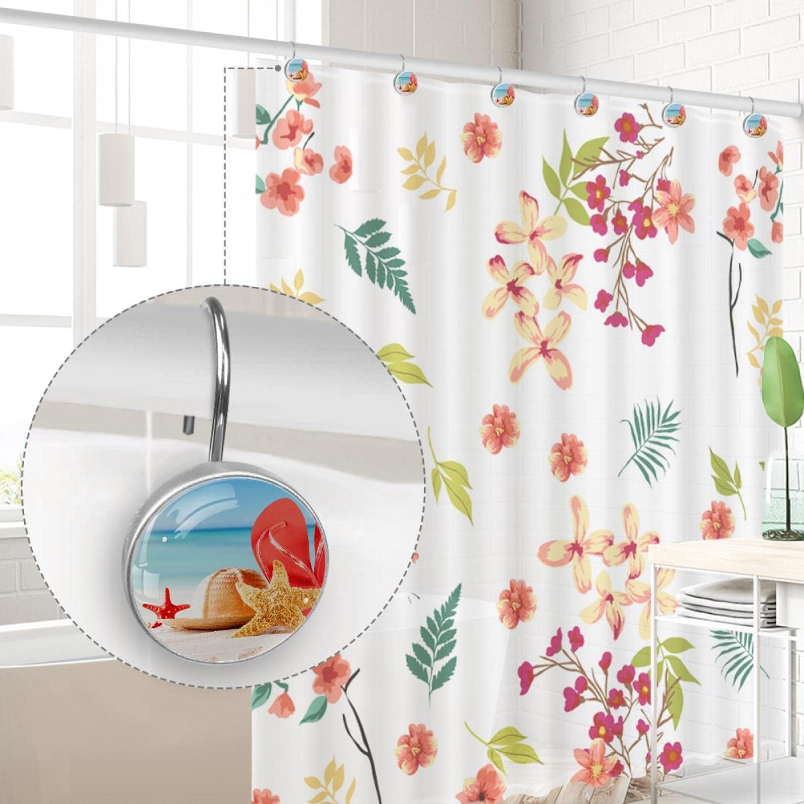 Set di 12 ganci per tenda da doccia a forma di stella marina con conchiglia, anelli per tenda da doccia, resistenti alla ruggine, per il bagno