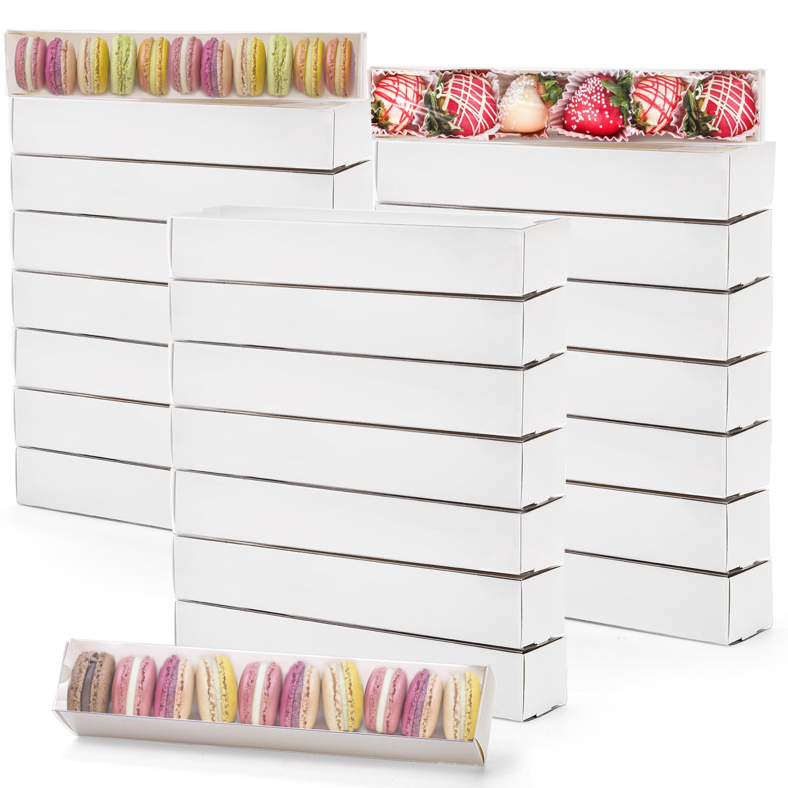 Dicunoy 25 Pack 12" Empty Strawberry Gift Box, Macaron Bakery Packaging Box with Clear Window for Cookies, Truffles, Food-Safe Dessert Box for Cakes,