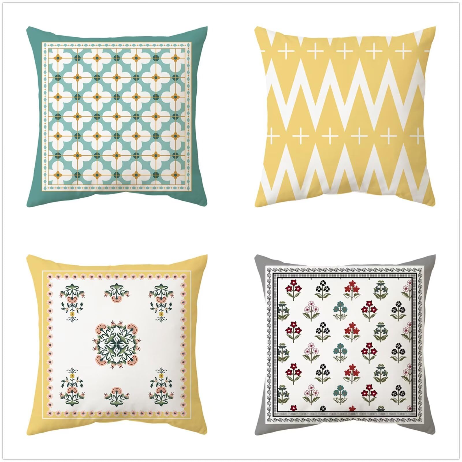 Fundas Cojines 60x60cm,Juego de 4 Fundas de Cojin geométrico amarillo y blanco Cuadrado Doble Cara Super Soft Almohada Fundas de Almohada para Sala de Estar,Sofá,Dormitorio Decoracion Hogar Cojin