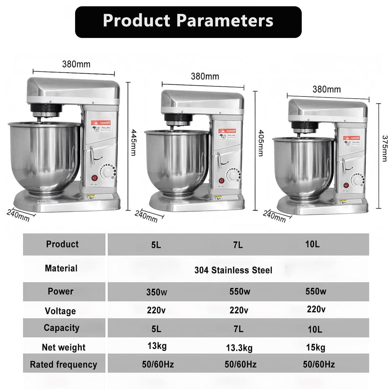 Impastatrice planetaria, impastatrice elettrica da Cucina per la Preparazione di Pane e Dolci con Ciotola in Acciaio Inossidabile, Gancio per impastare, Frusta 10L