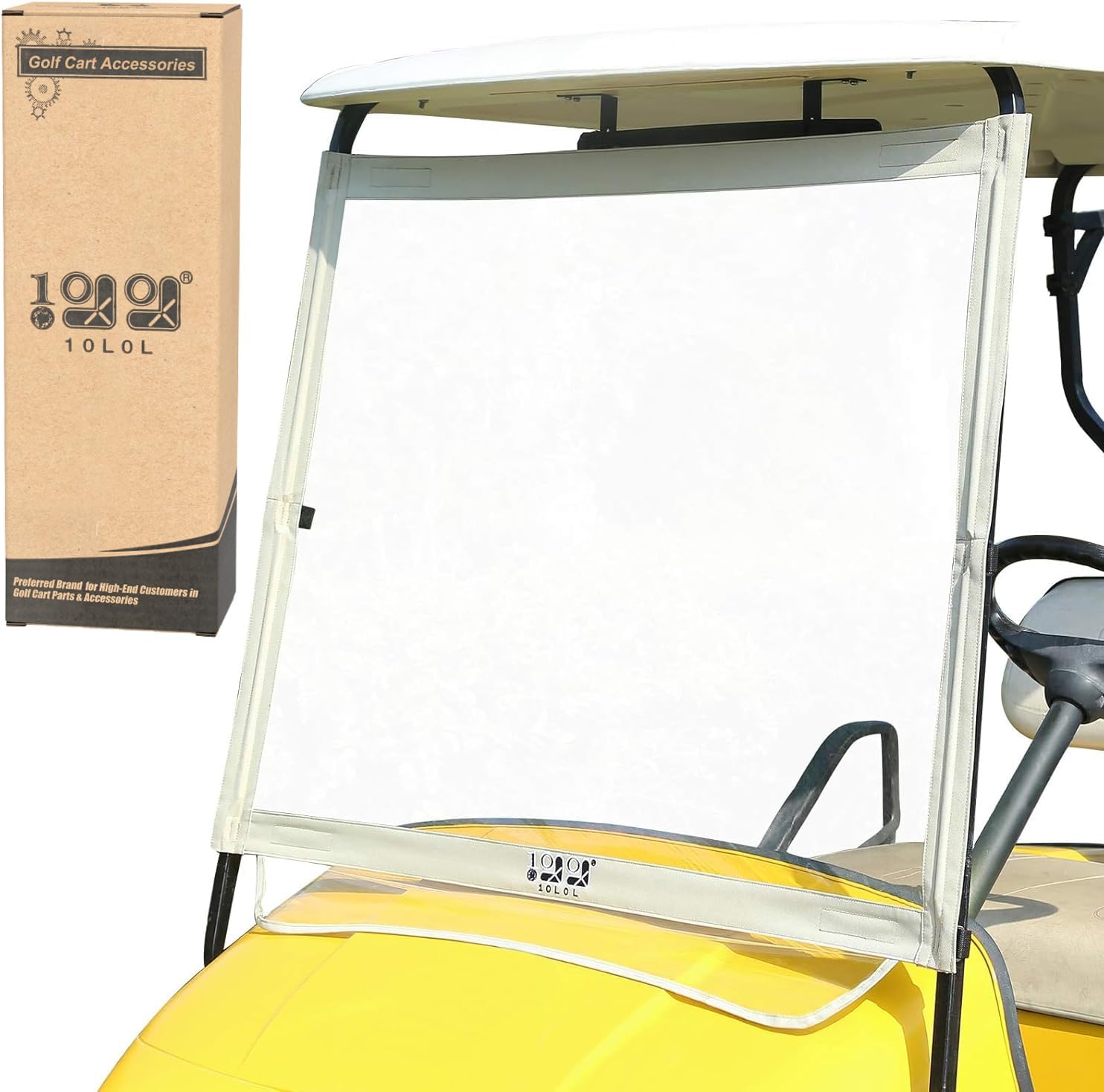 10L0L Golf Cart Foldable Windshield for EZGO TXT, Clear Film PVC Impact-Resistant Windproof