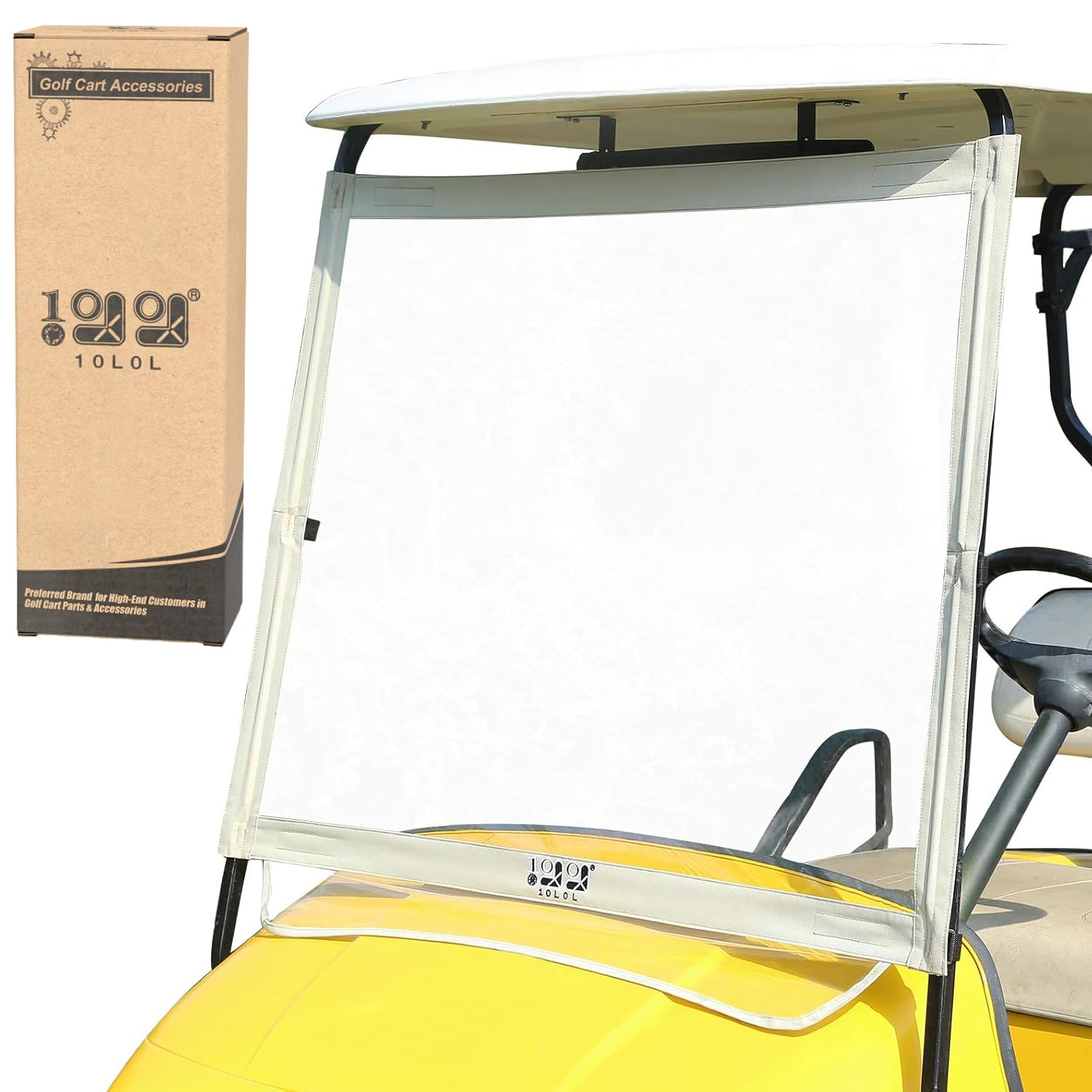 Photo 1 of 10L0L Golf Cart Foldable Windshield for EZGO TXT, Clear Film PVC Impact-Resistant Windproof