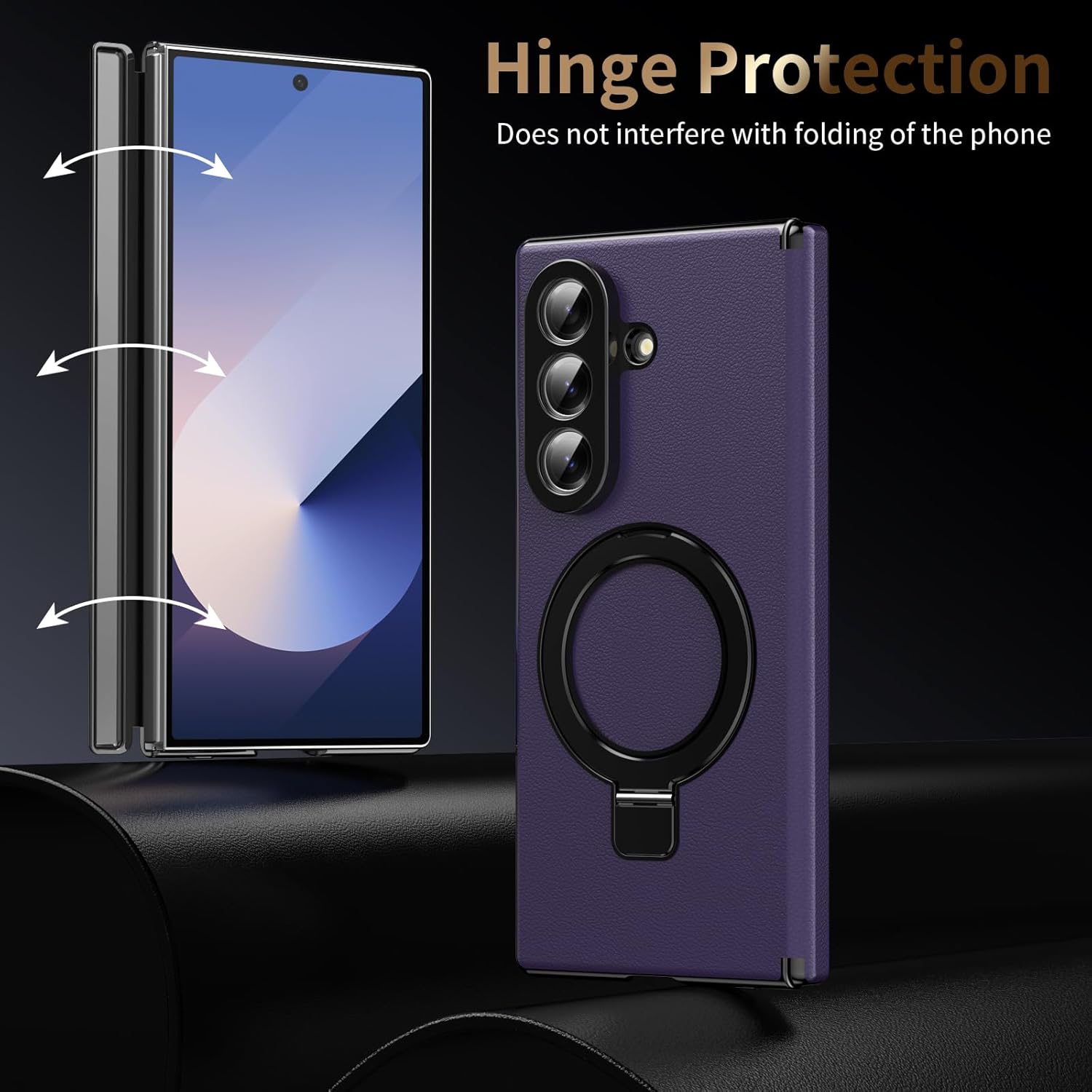 Leather Case for Samsung Galaxy Z Fold 7 Premium Leather Kickstand Cover Hinge Protection Slim Protective Case for Men & Women, Durable Case for Galaxy fold 7 Purple