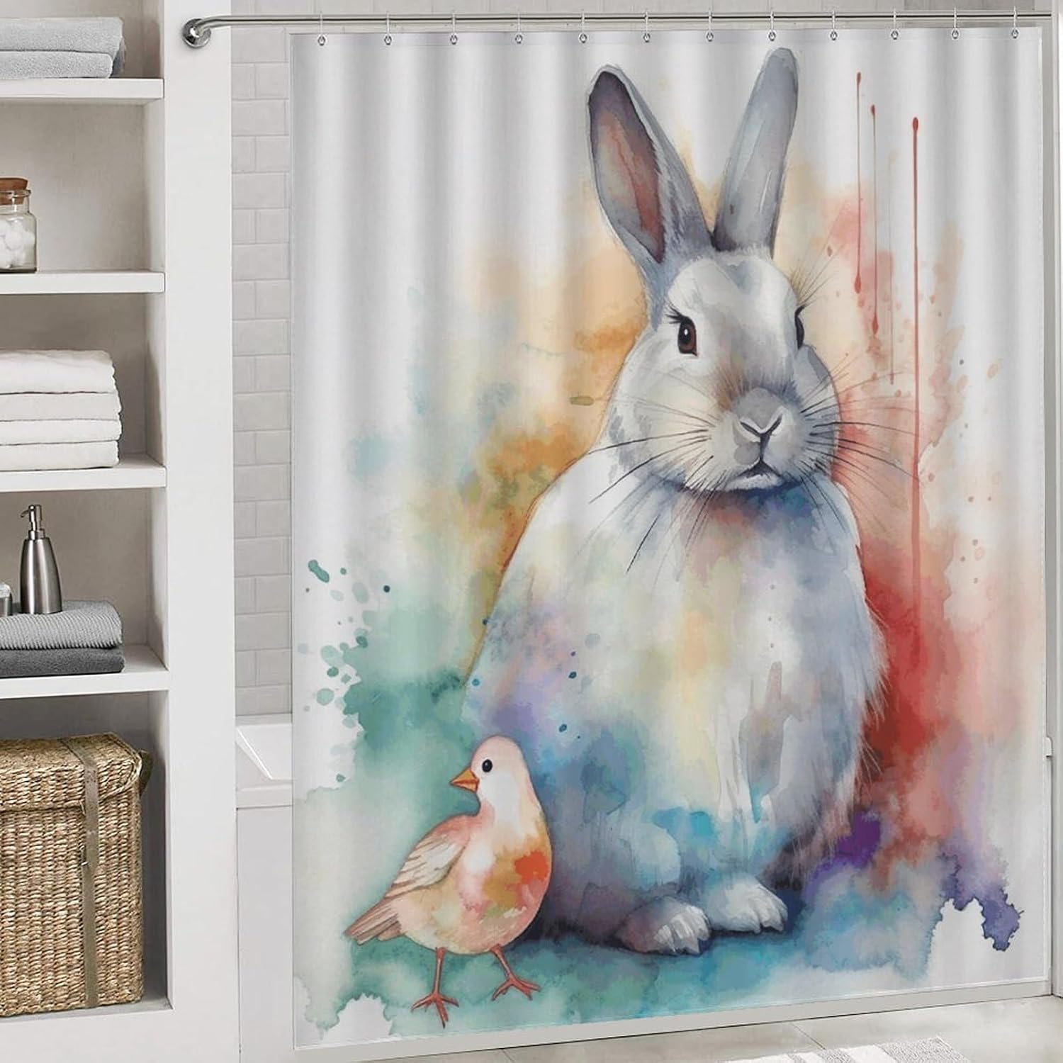 Four Piece Bathroom Set with Toilet Lid Cover and Non-Slip Rugs Minimalist Shower Curtain for Bathroom Set