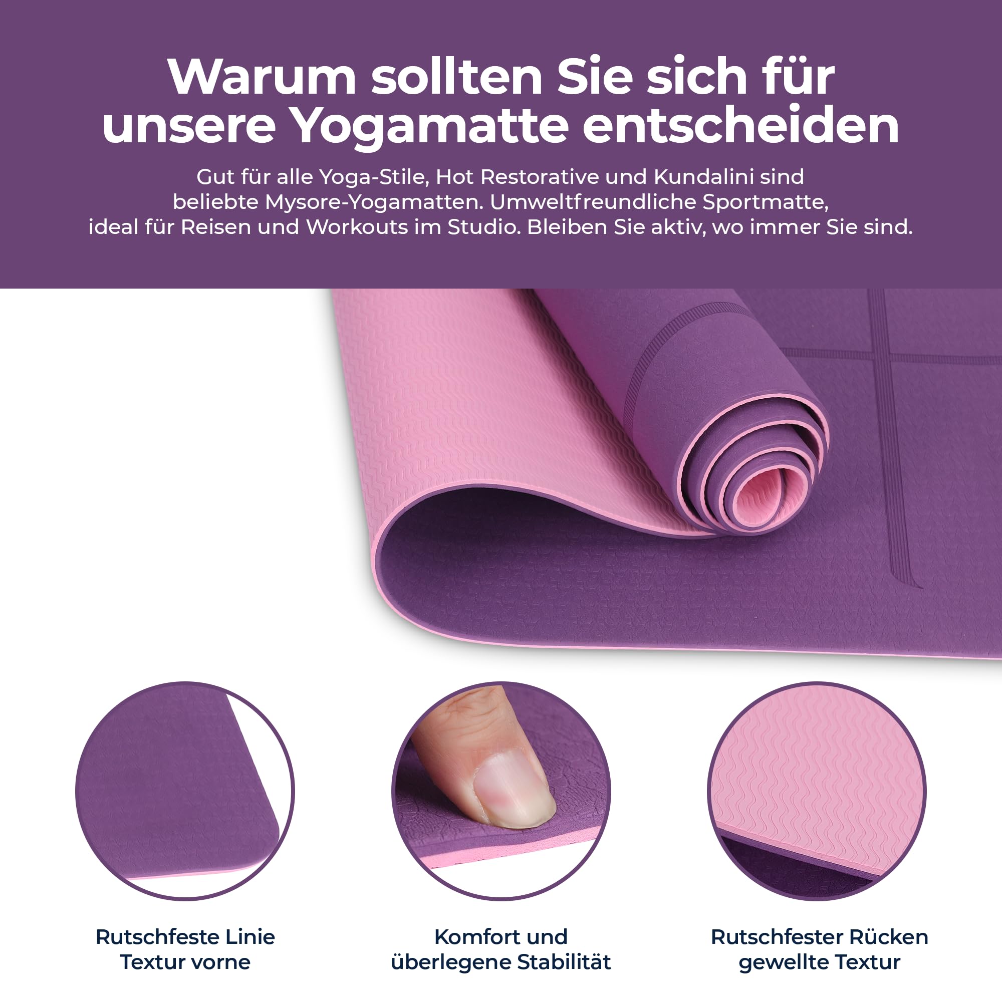 Habib Yogamatte Set mit Yogablöcken – Rutschfeste gepolsterte Fitnessmatte inkl. Tragetasche mit Schultergurt – 2er Set Blöcke für Pilates, Meditation & Erholung
