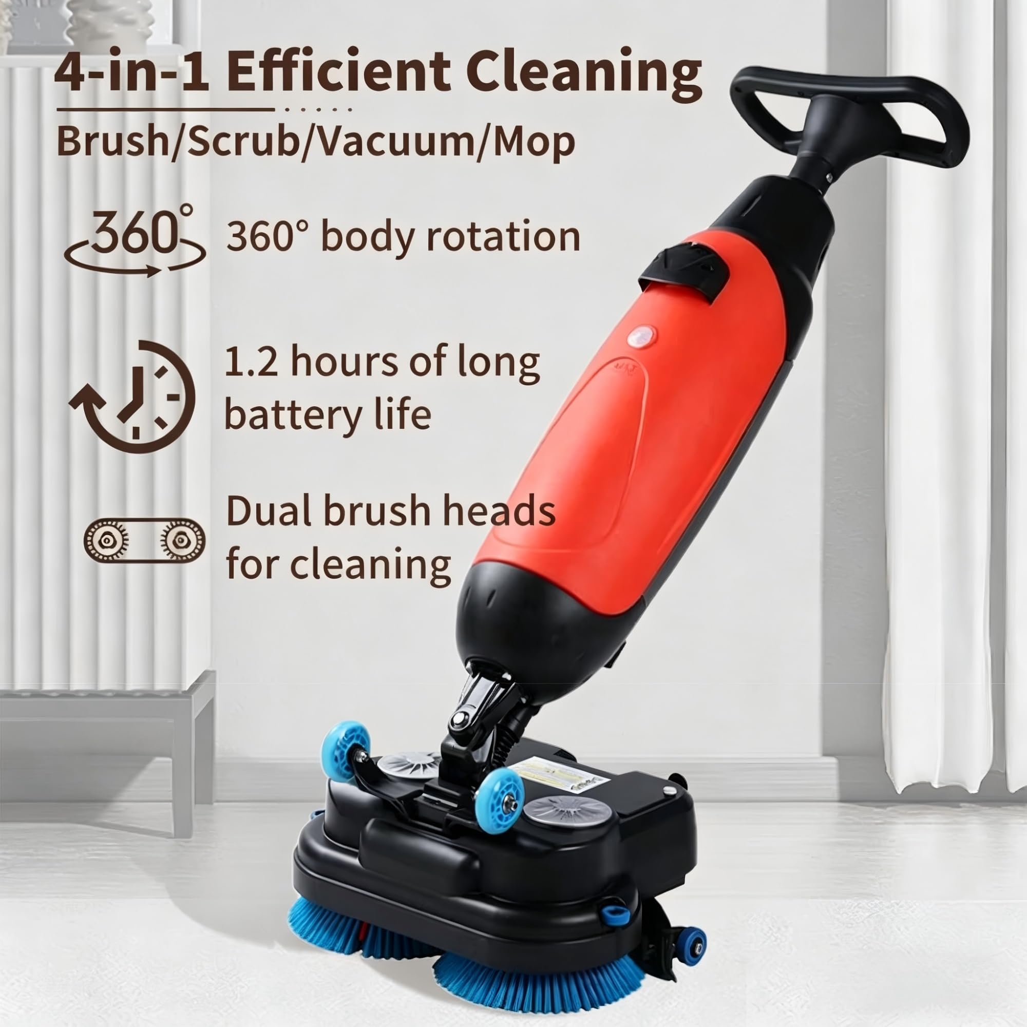 Autolaveuse Professionnelle 17", Double Brosse Rotative, 240 Tr/min, Couverture 1 200 M²/h, Batterie Lithium-ion Rechargeable Sans Fil, For Parquet Et Carrelage