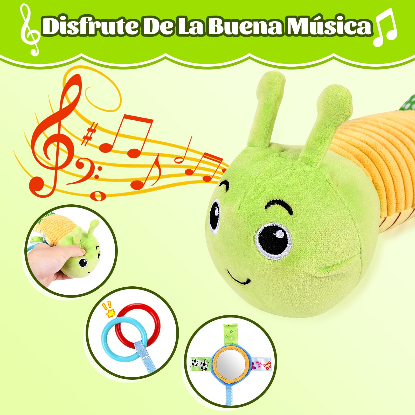 Herenear Juguete de felpilla de felpa, juguete musical de peluche, sonajero y texturas, juguete para bebé de 6 meses, regalo para niños y niñas