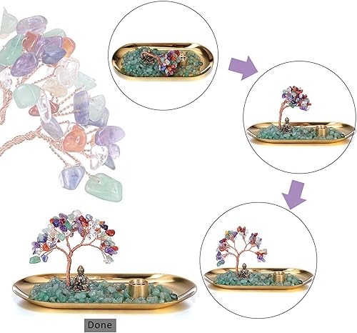 Miniatura 5 de Jovivi Soporte de incienso de cristal para palos, piedra de cristal curativo, árbol de dinero, juego de estatua de Buda, quemador de incienso,
