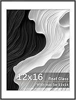 Tinkeps 12x16 Black Metal Picture Frame with Tempered Glass & Mat - Fits 11x14 Photos, Durable Aluminum Wall Hanging Frame for Home Decor