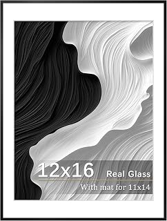 Tinkeps 12x16 Black Metal Picture Frame with Tempered Glass & Mat - Fits 11x14 Photos, Durable Aluminum Wall Hanging Frame for Home Decor