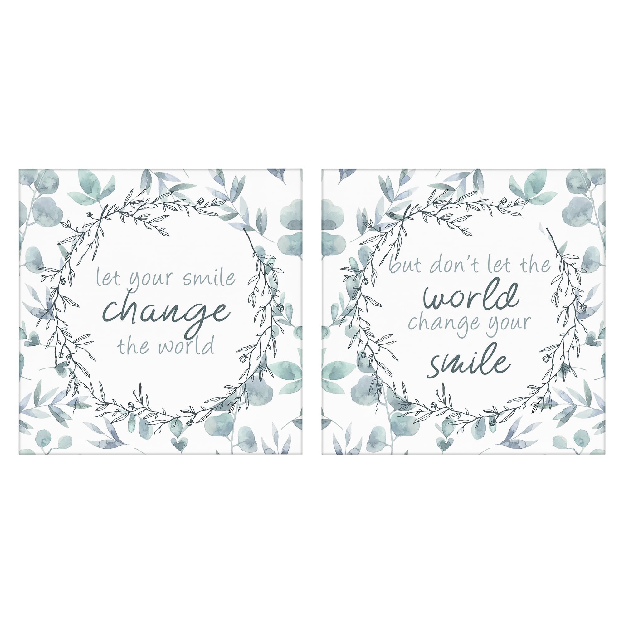 Stupell Industries Floral Smile Quote Inspirational Floral, 17 X 17 Inch Canvas Wall Art Set