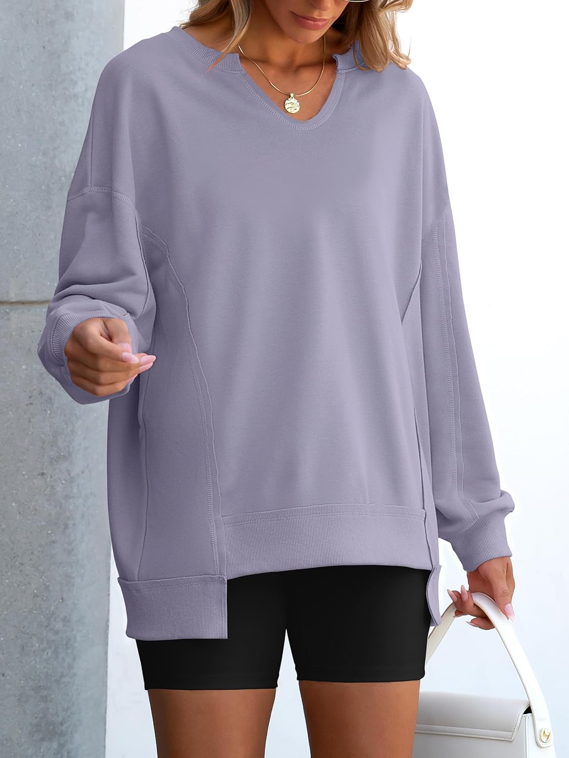 ANRABESS Women's Oversized Sweatshirts Long Sleeve Tunic Shirts V Neck Loose Pullover Tops 2026 Spring Teen Girls Outfit - Image 3