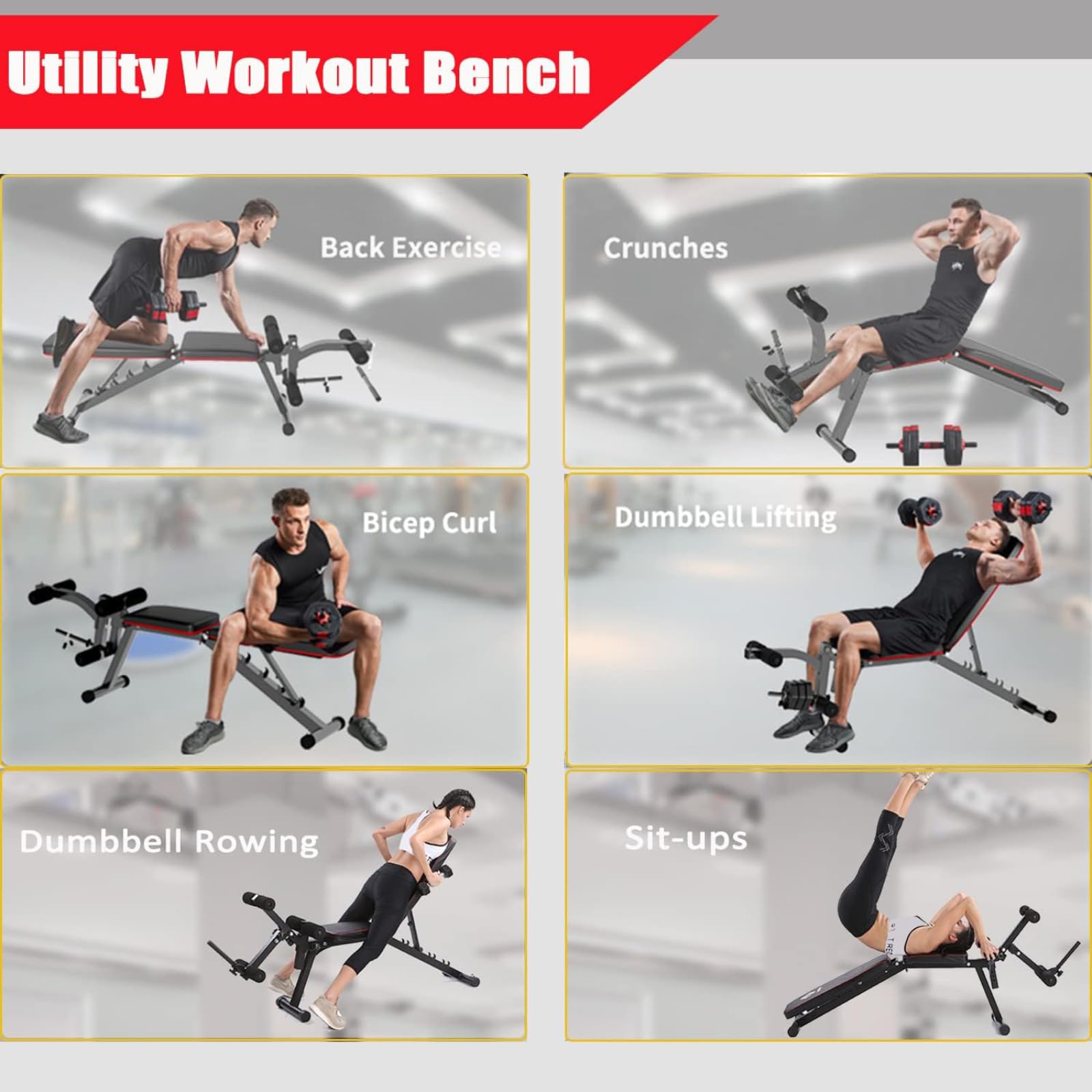 Banco de pesas con extensión de piernas y rizo, banco de entrenamiento ajustable, bancos de declinación inclinada para gimnasio en casa, ejercicio de cuerpo completo y entrenamiento de fuerza
