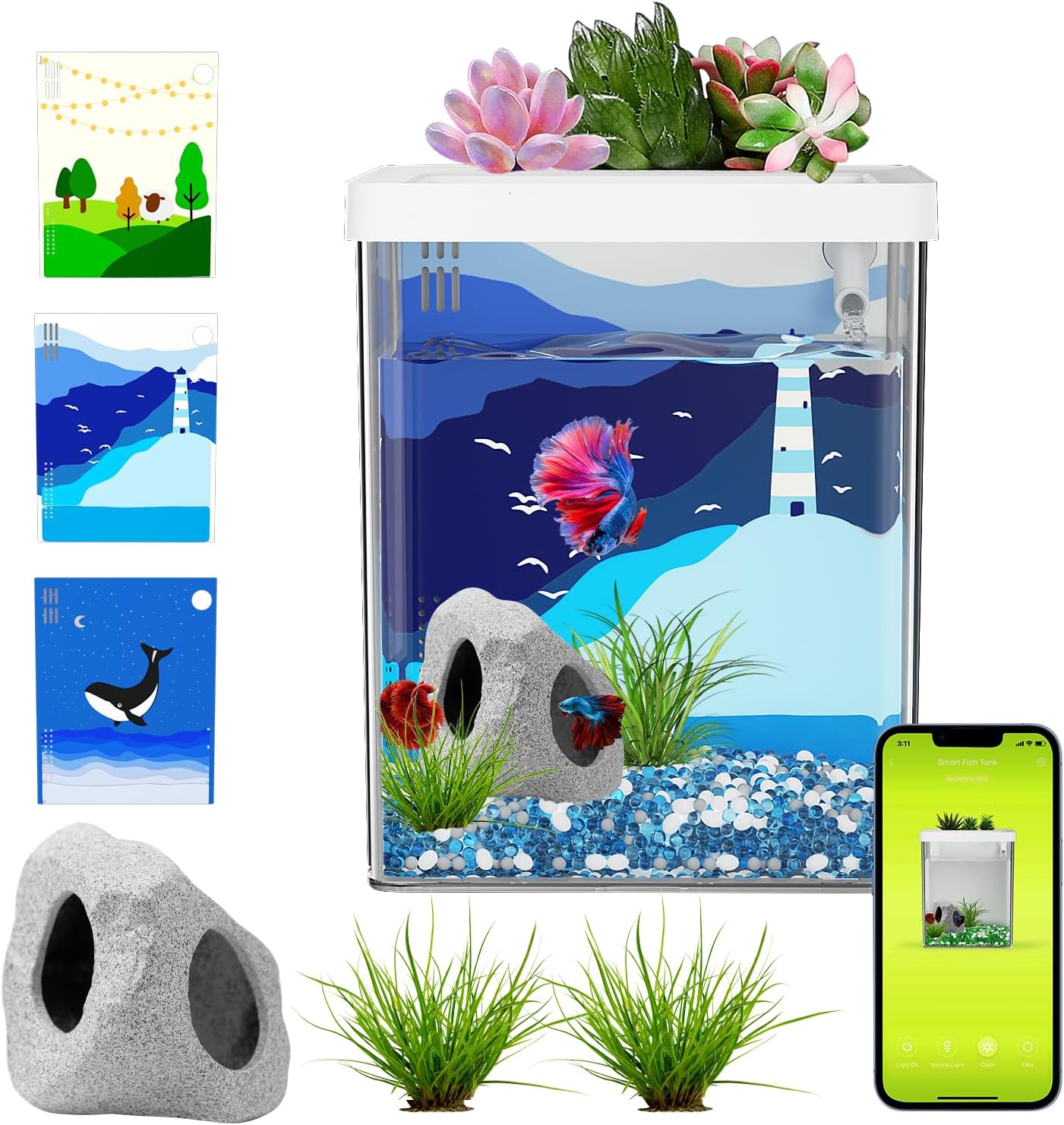 Amazon.com : ERAARK Smart Aquarium kit 1.5 Gallon Betta Fish Tank self ...