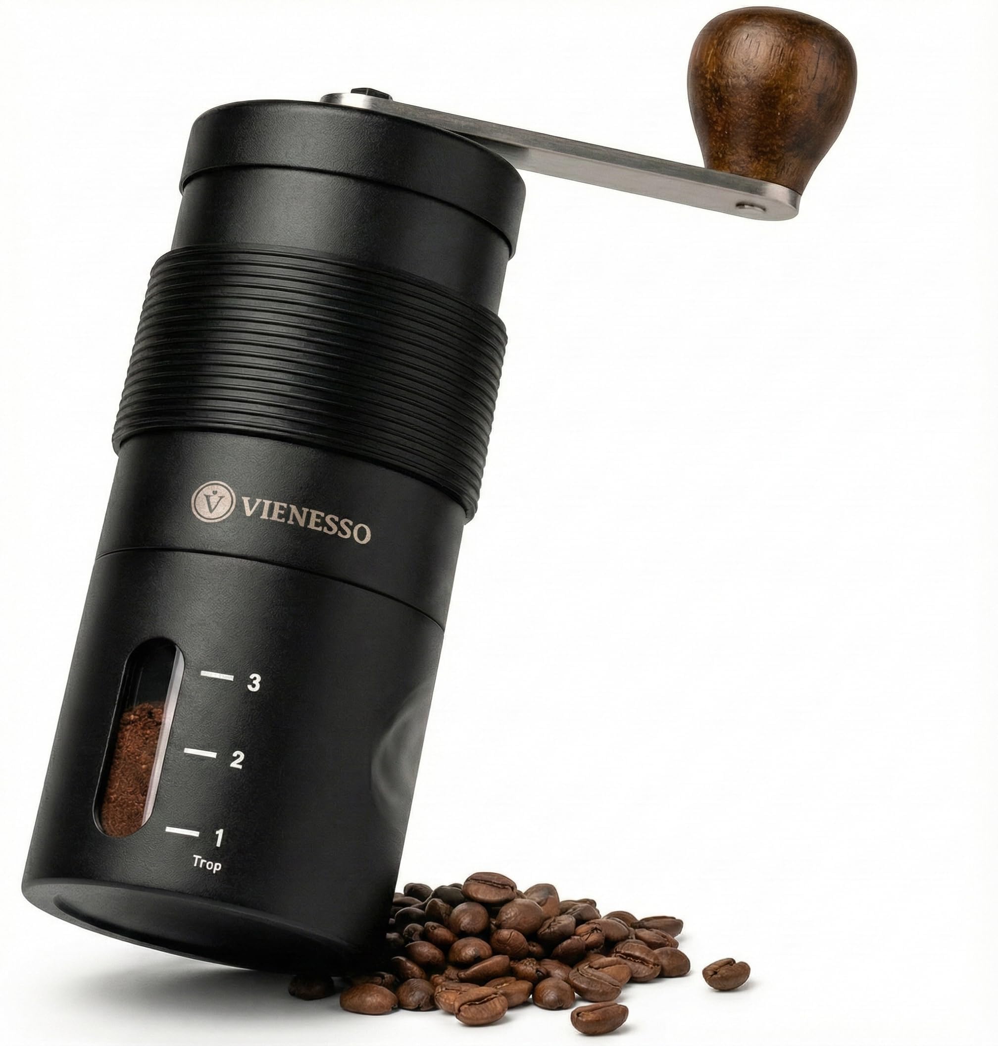 Macinacaffè manuale con meccanismo in ceramica | Macinacaffè a mano compatto con regolazione continua | Macinacaffè manuale con manico in legno per casa o in viaggio