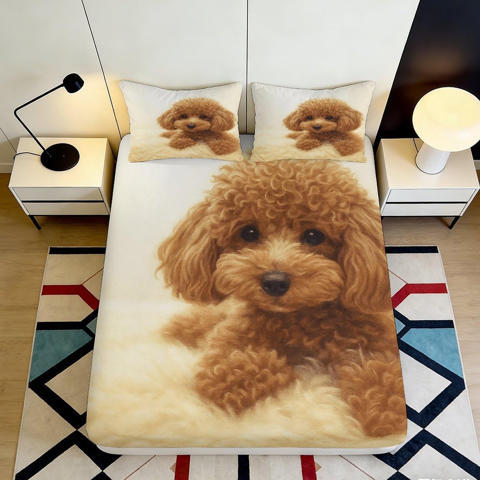 Pnayamiorkfel Style-3 3D Printed Brown Poodle Fitted Sheet Microfiber Soft Bed Cover Cute Dog Pattern For Bedroom Dorm Mattress Protection Decor 90X200x25cm