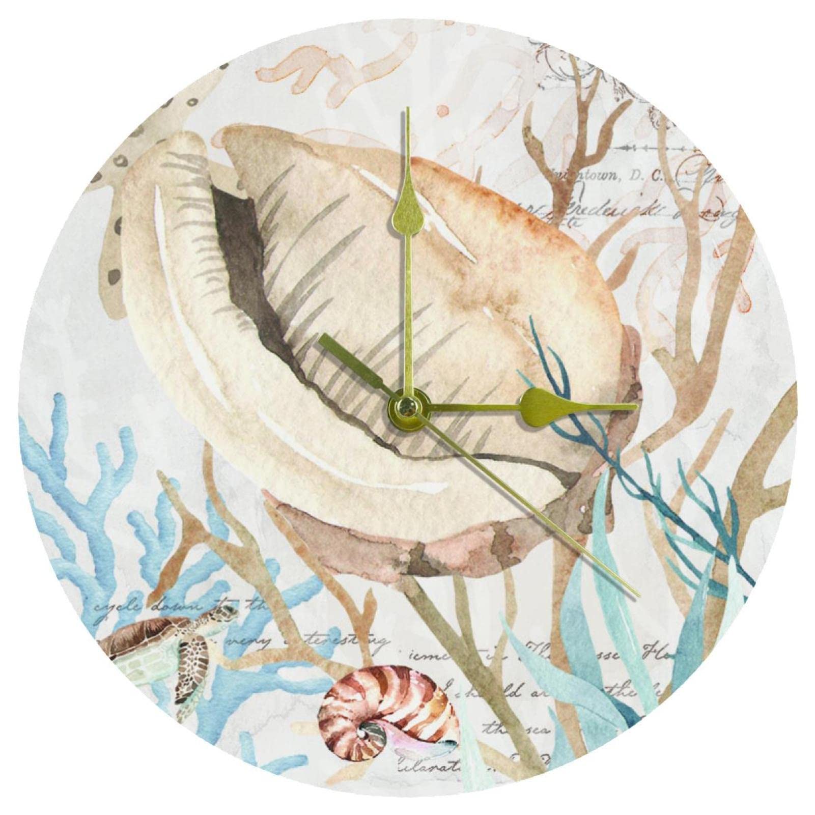 Horloge murale sans bruit de tic-tac motif plage en acrylique rond à piles