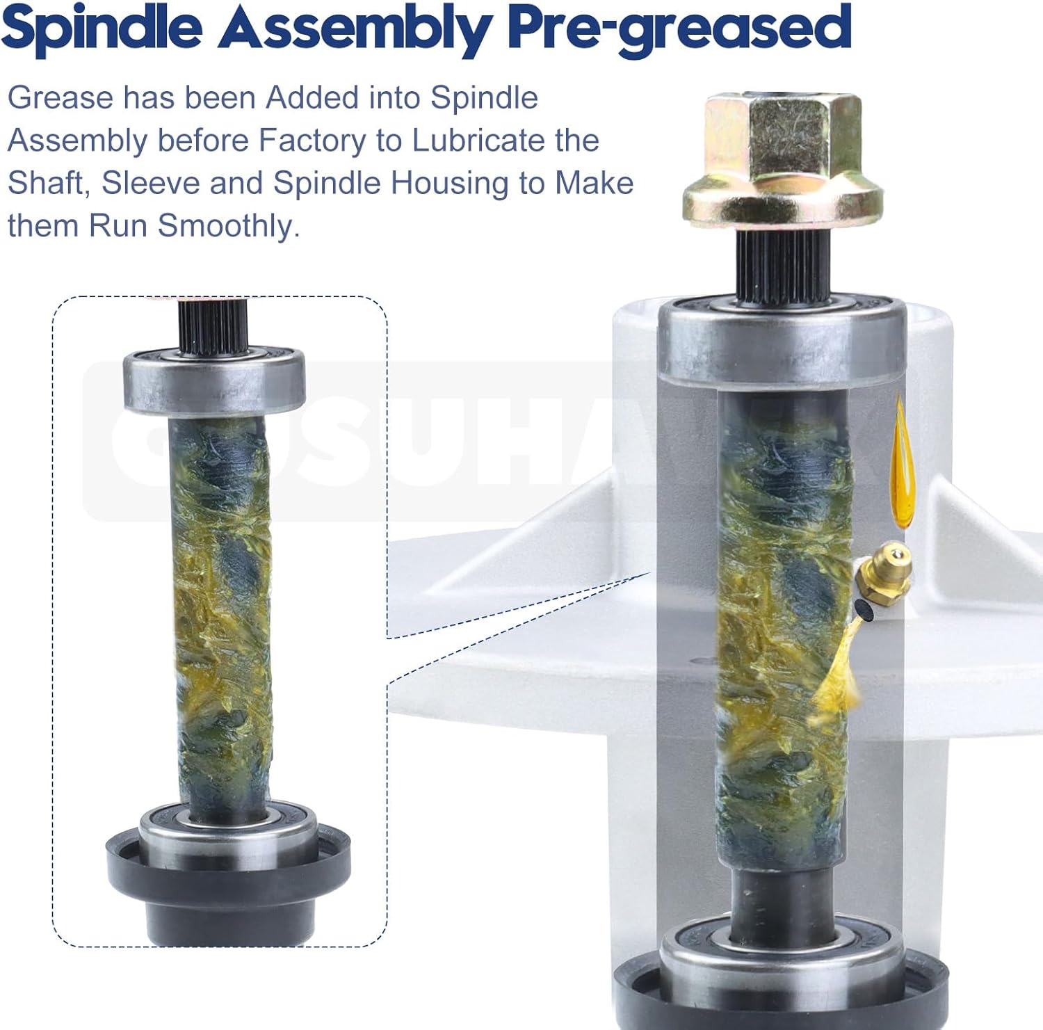 Pre-Greased 1001200MA Spindle Assembly with 92851MA Pulley Replaces Murray 1001200MA, Murray 1001200 Deck Spindle Assembly, 1001194MA, 1001194, 726958, 726959 for Murray 40 inch Lawn Tractors