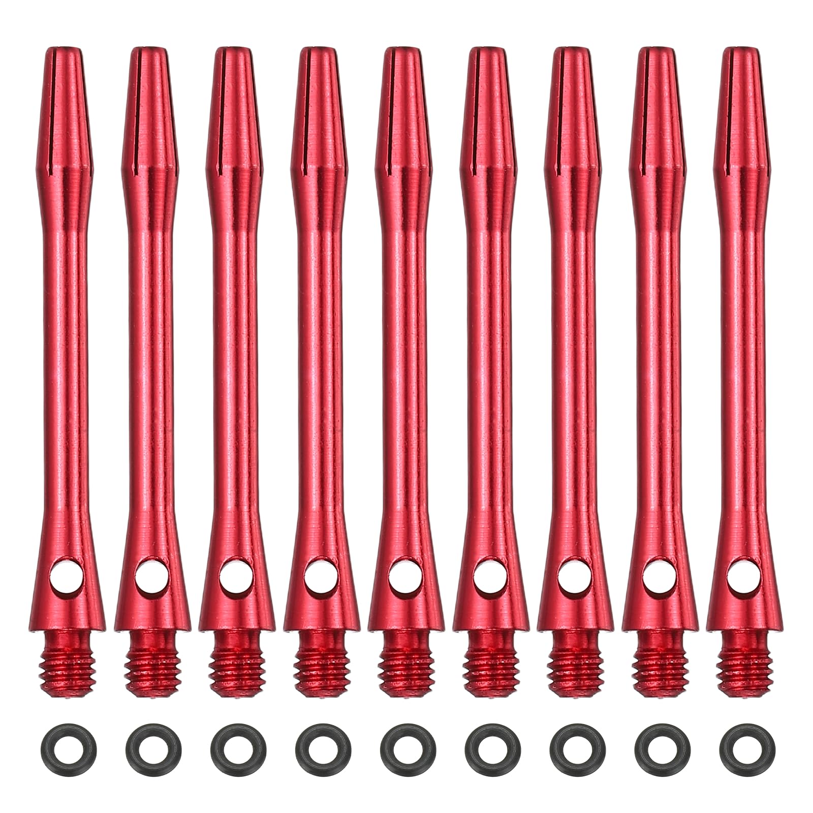 YELARXI Dart Shafts for Steel Tip, Medium 2BA Thread Aluminum Dart Shaft Set with Black Rubber Ring Replacement Accessories For (Darts Training/Sharpener), 45mm & 36 Set & Red