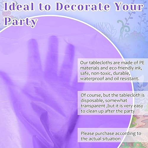 Miniatura 2 de Amylove 12 manteles de sirena de princesa color azul y morado, desechables, fundas redondas de plástico de sirena para cumpleaños, baby shower,