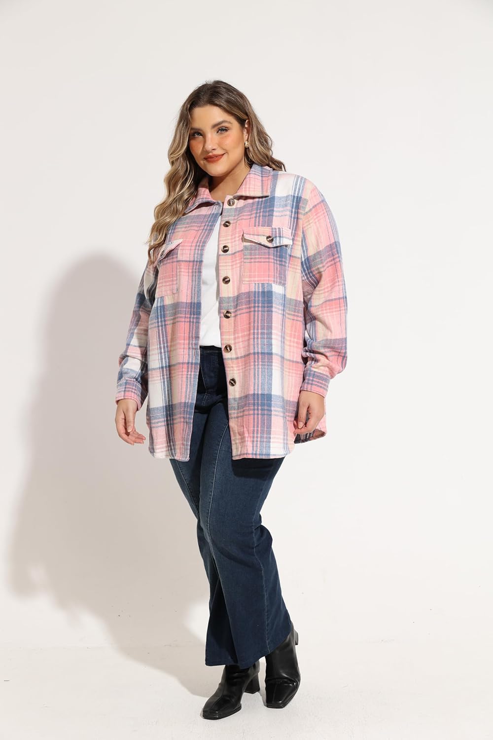 RITERA Womens Plus Size Shacket Jacket Flannel Button Down Plaid Long Sleeve Shirts Casual Fall Blouses Tops XL-5XL - Image 4