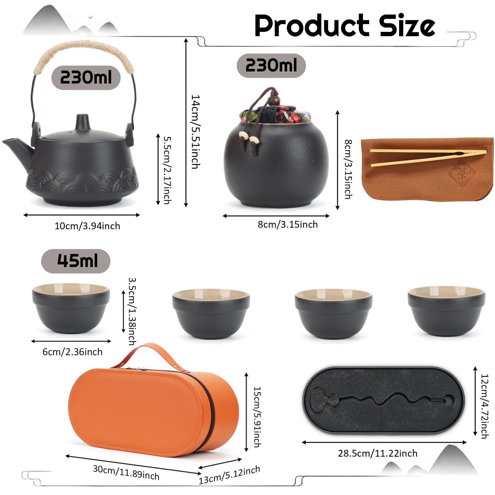 Chinesisches Gongfu-Tee-Set aus Keramik, 10 Stück Teekannen-Set Teeservice | All-in-One-Geschenktüte Teeservice, mit 230ml Porzellan Teekanne, 4er 45ml Keramik Tasse, für Geschenke, Outdoor, Reisen