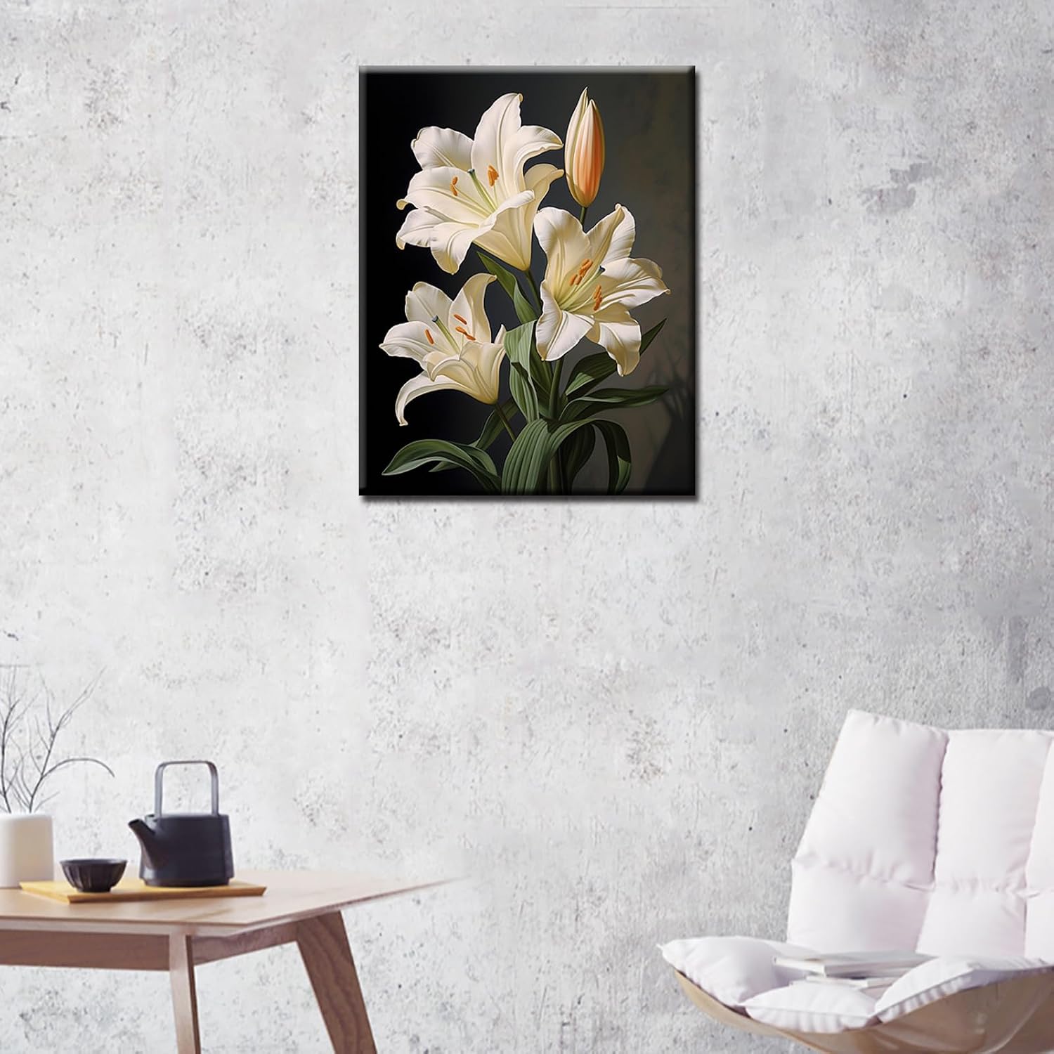 Lily Flower DIY Paint by Numbers for Adults Flower Leaves DIY Digital Oil Painting Acrylic Paint Leisurely Painting Kits Canvas Wall Art Colorful Flower Bedroom Wall Decor 16X20 Inch（without Frame） image 3