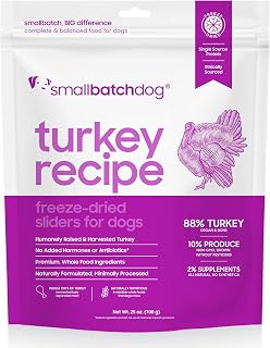 smallbatch Pets Freeze Dried Raw Dog Food, Turkey Recipe, 25 oz, Organic High Protein Dog Food, Grain Free, Made in The USA, Humanely Raised Meat, Single Protein, for Picky Eaters, Hydrate & Serve