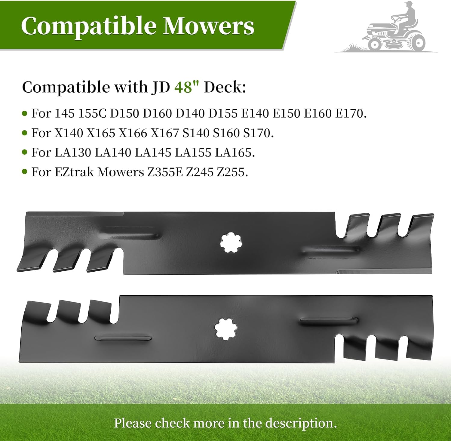 GY20852 Mower Blades Fit for John Dee re D140 48" Deck, GX21784 Gator Mulching Blades Compatible with John Dee re 48in Lawn Tractor D150 D160 D155, Replace for GX21786 AM141035, 3 Pack
