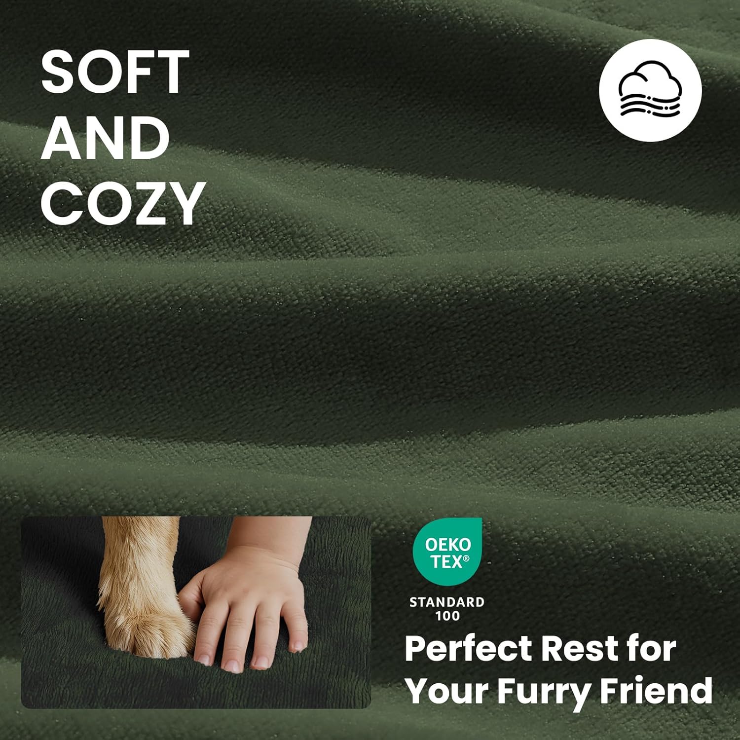 OhGeni Orthopedic Waterproof Dog Bed for Large Dogs, Machine-Washable Removable Cover in Easy-Clean Fabric, High Density Foam & Easy-Carry Handle, Suitable for Crate, 41 inch (Green)