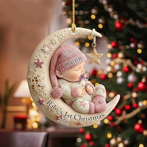 Miniatura 2 de DILYPOD Adorno personalizado para la primera Navidad del bebé 2025-1er adorno de Navidad con texto fotográfico, adornos de Navidad personalizados