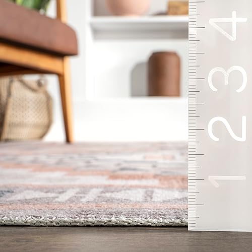 Miniatura 6 de nuLOOM Leighton - Alfombra decorativa de medallón del suroeste, lavable a máquina, 3 x 5 pies, color melocotón