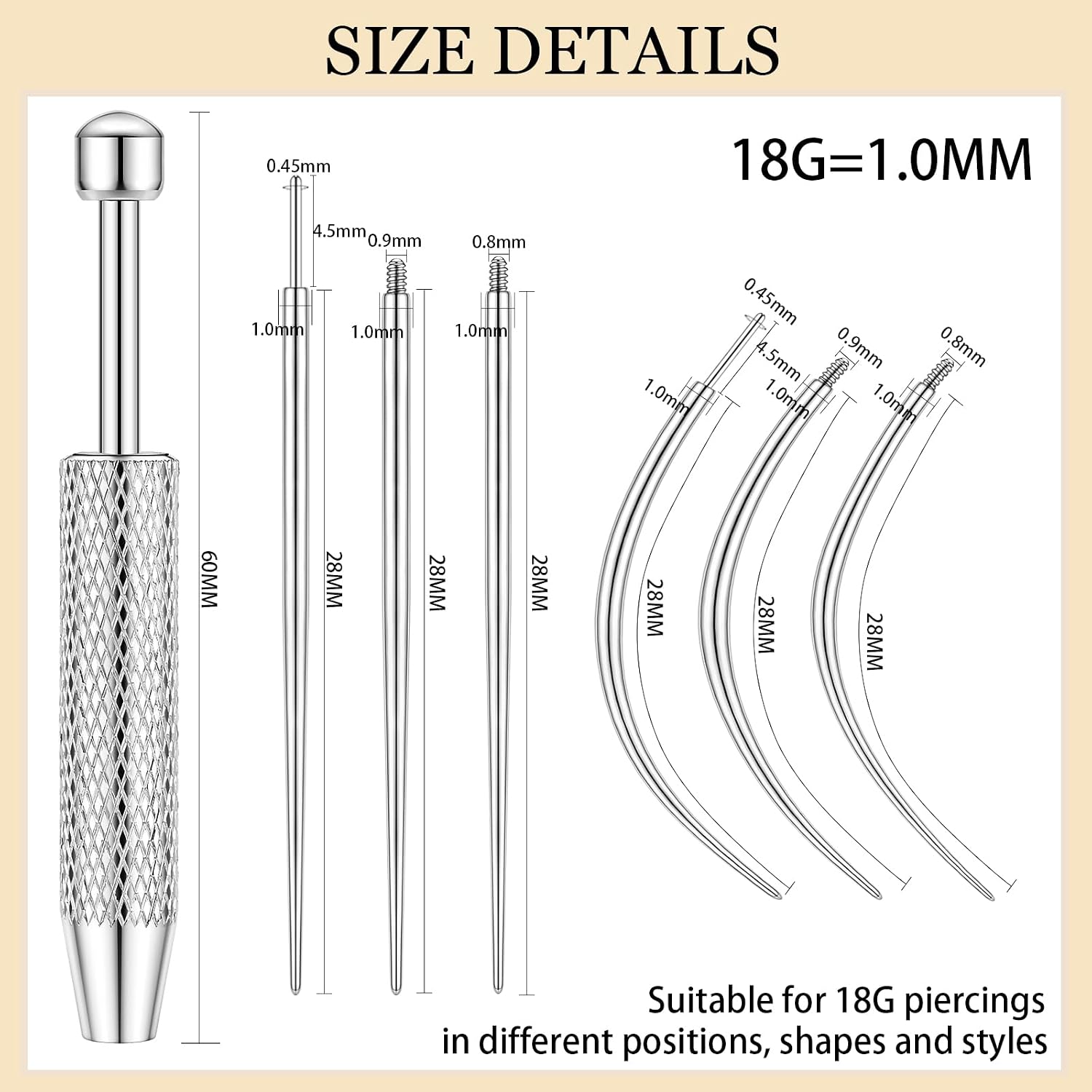 Piercing Taper Insertion Tool Piercing Ball Grabber Tool Kit 14G 16G 18G 20G Body Piercing Changing Tool Internal/External Threaded/Push In Piercing Threader Tool for Ear/Nose/Navel/Lip image 4