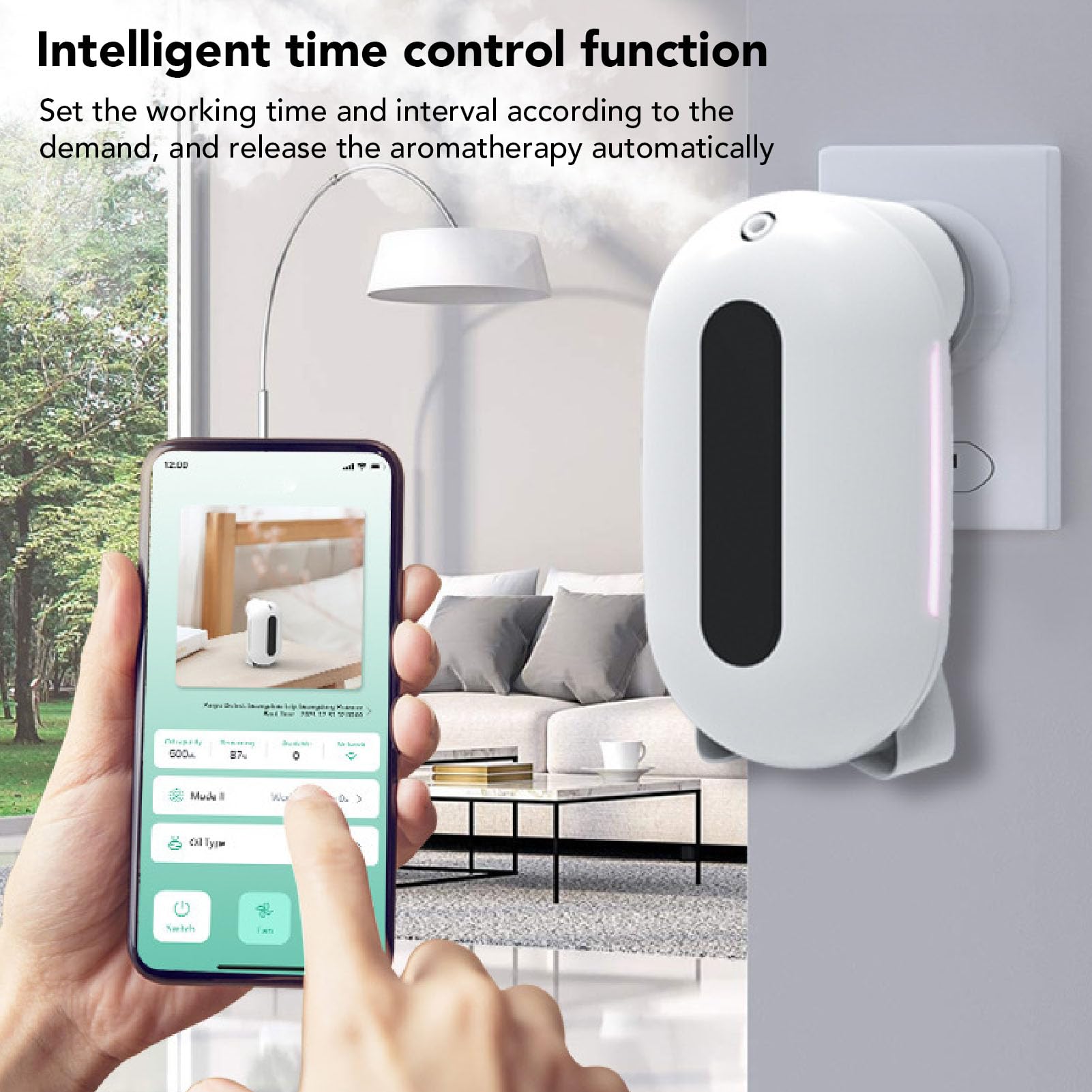 Cryfokt Difusor de Aromaterapia sin Agua Enchufable, Máquina de Aire Aromática Automática para Oficina en Casa, Difusor de Aceites Esenciales con Temporizador y Sensor de Cuerpo (Enchufe europeo 220V)