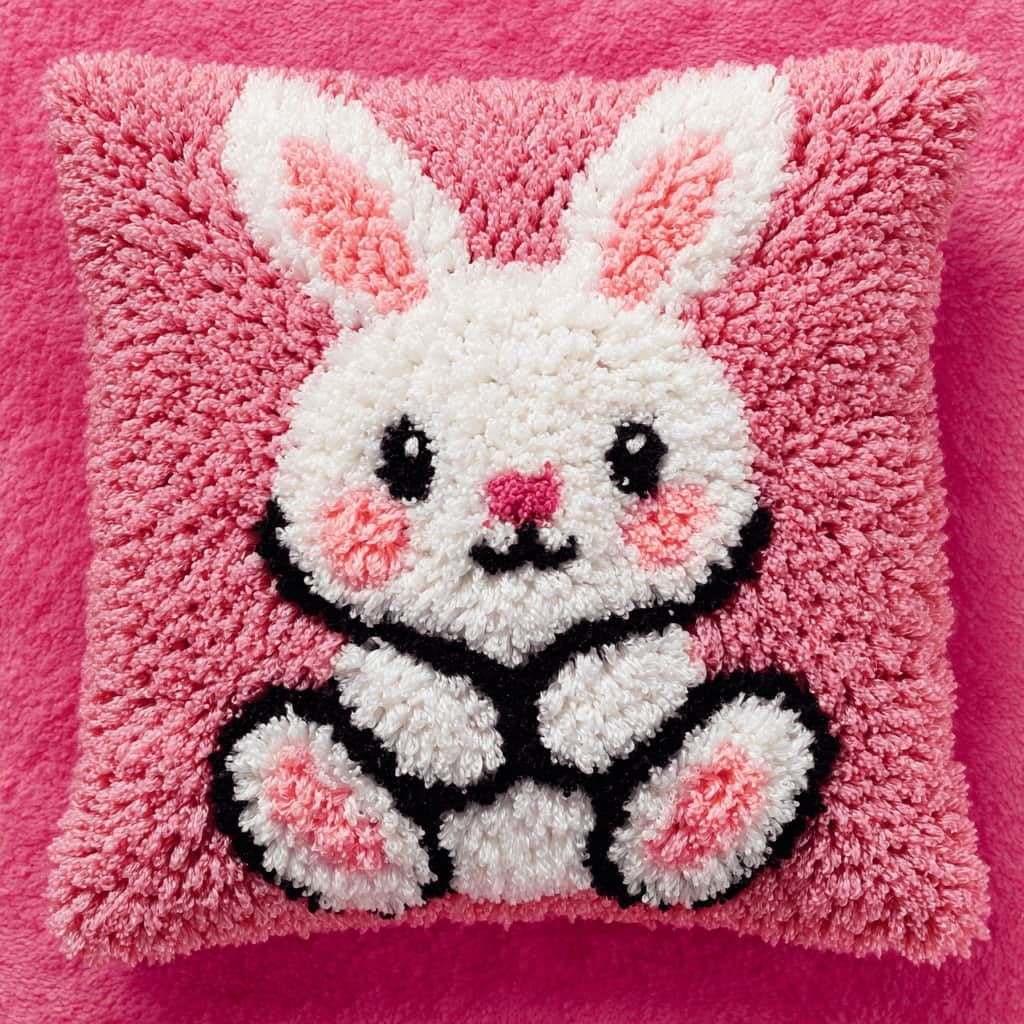 Kitquiver Latch Hook Cushion Kit,Rabbit DIY Throw Pillow Cover 43X43Cm
