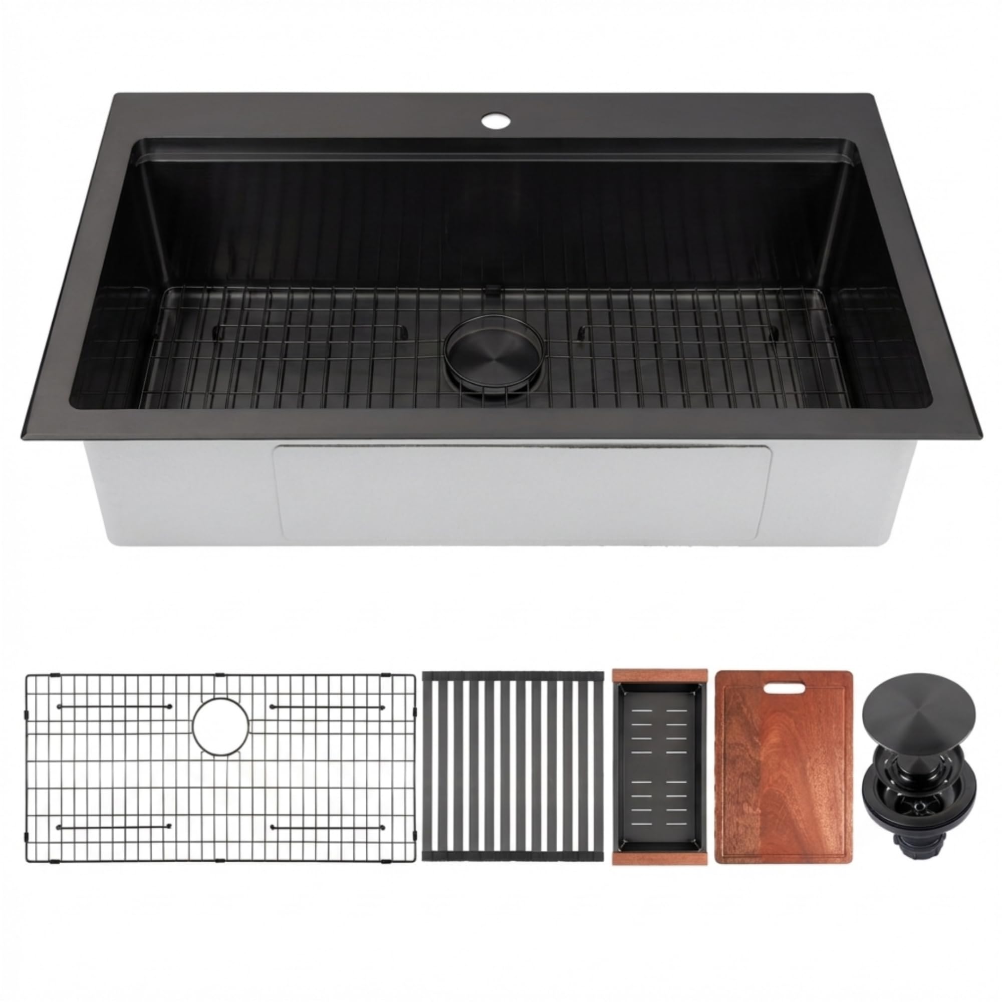 Black Drop In Kitchen Sink 36"X22",Large Single Bowl Kitchen Sinks