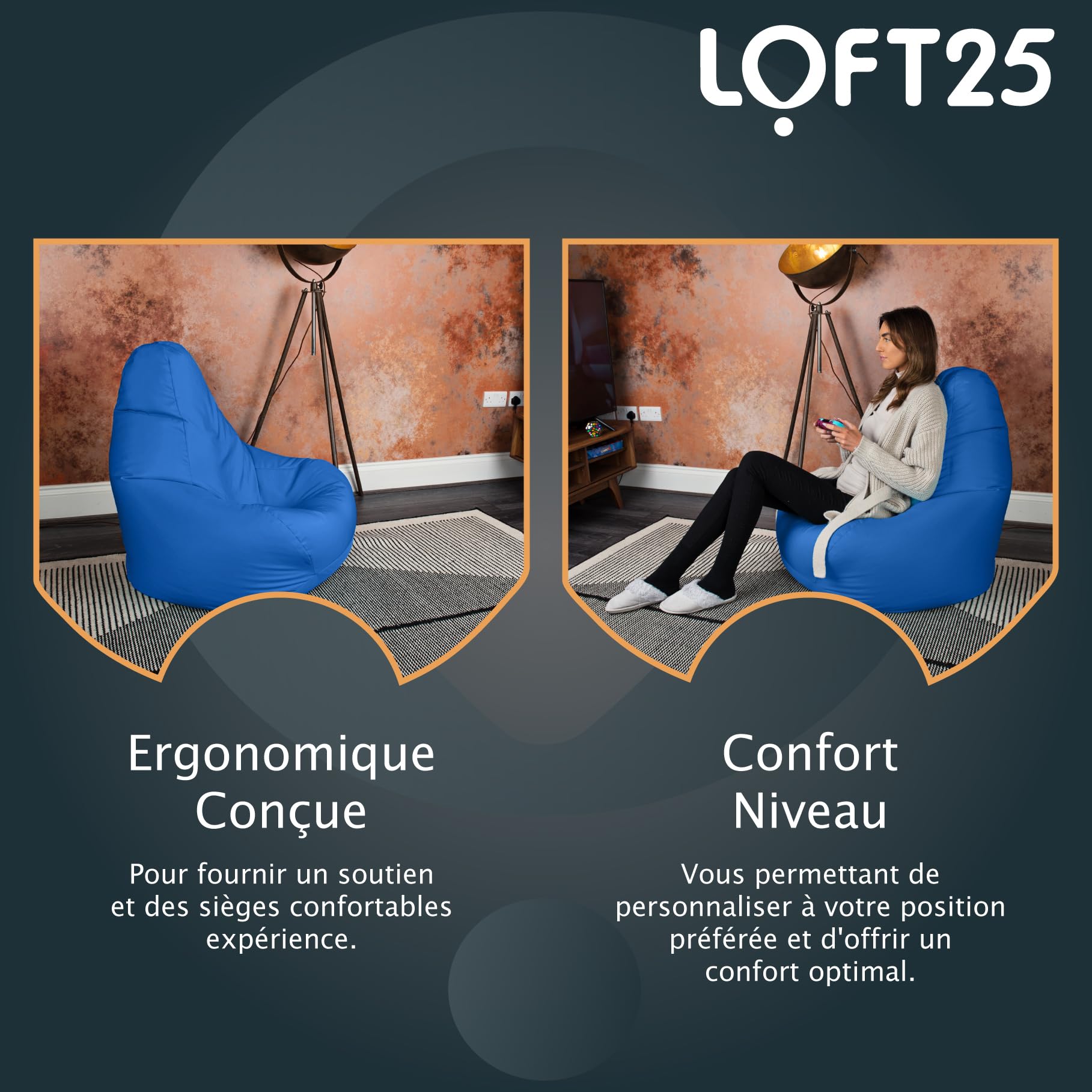 Loft 25 Fauteuil de Jeu Pouf | Siège pour Salon d'Extérieur et d'Intérieur | Résistant à l'Eau | Conception Ergonomique pour Le Soutien du Corps | Durable