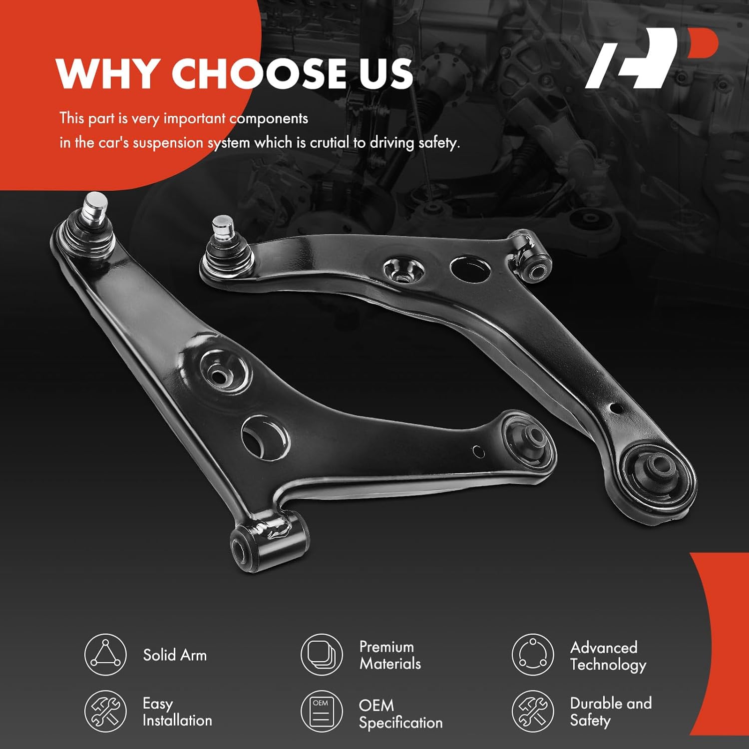 A-Premium 2 x Front Lower Control Arm, with Ball Joint & Bushing, Compatible with Mitsubishi Lancer 2002-2007