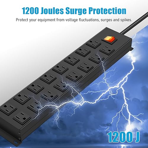 Miniatura 7 de HHSOET Regleta de alimentación de metal para montaje de 16 salidas, enchufe de banco de trabajo de garaje, protector de sobretensiones de mesa de