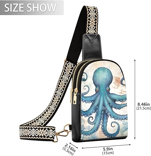 Miniatura 2 de Sling Backpack Octopus Vintage Sling Bag for Women Crossbody Shoulder Bag Leather Fanny Pack Chest Bag for Travel Hiking 202A1794