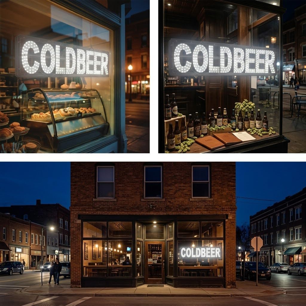 EPL COLDBEER White, LED 2G Blinking Sign, Eye-catching Sign, Super Bright, 7"x30", Remote Control & Bar Pub Liquor Business decor, Storefront display, Restaurant signage