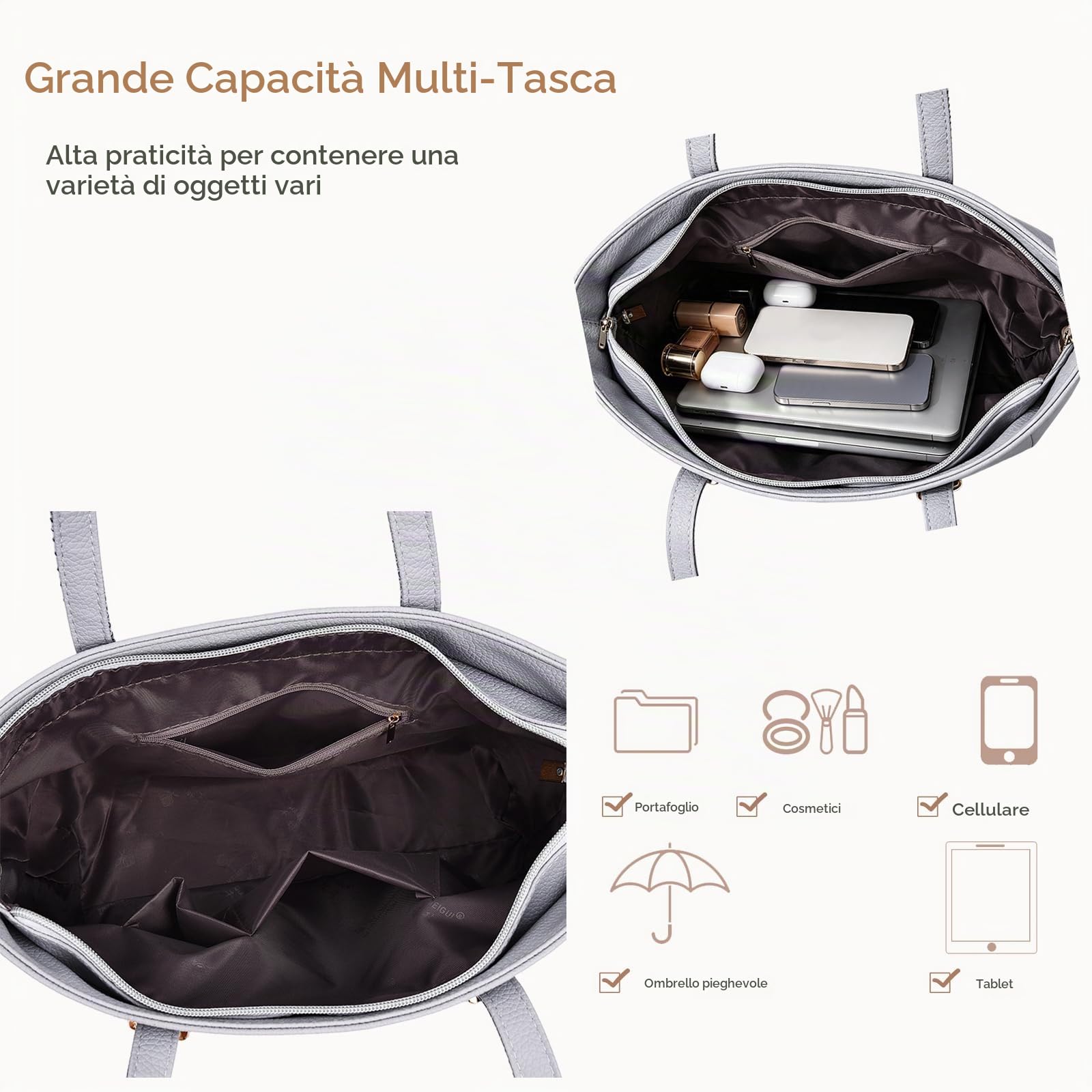NICOLE & DORIS borsa per donna Borsette Donna 6 pezzi Borse Tracolla Portafogli borse a tracolla Grigio
