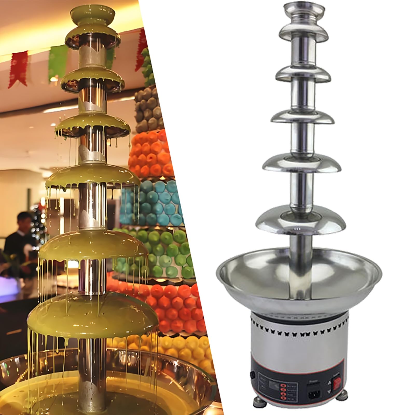 Copertura per fonduta in acciaio inox, 4-6 ripiani, con cascata di cioccolato, per feste, matrimoni, compleanni