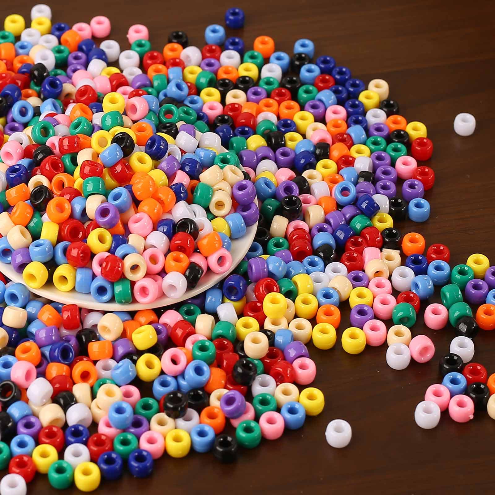 DAHI 1000 szt. koraliki pony, plastikowe koraliki rzemieślnicze, koraliki luzem z dużym otworem, kolorowe akrylowe koraliki rzemieślnicze do nawlekania, 6x8mm, do biżuterii, bransoletek do nawlekania