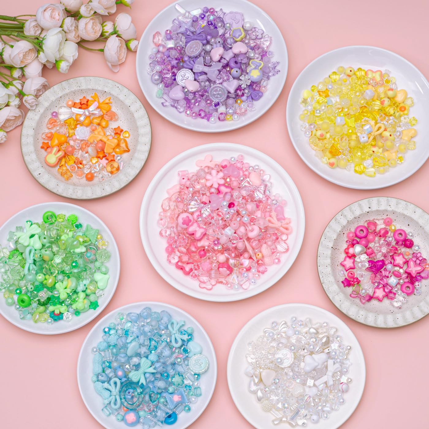 GUJOXILA Cute Acrylic Beads for Crafting Assorted Bead for Bracelet Keychain Phone Charm Jewelry Making Kawaii Flower Bow Heart Bracelet Beads 320g - Image 2